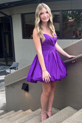 Misshow Purple A-Line Strapless Ruched Short Homecoming Dress/Mini Dress